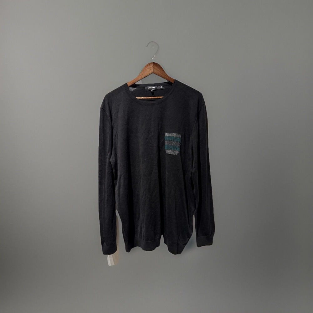 Jared Lang Mens Size XL Black Green Pullover‎ Sweater Merino Wool Blend NWOT